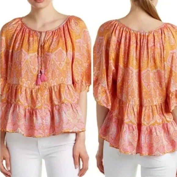 Calypso St Barth Espazi Silk Ruffle Top Sz XS - Picture 2 of 10